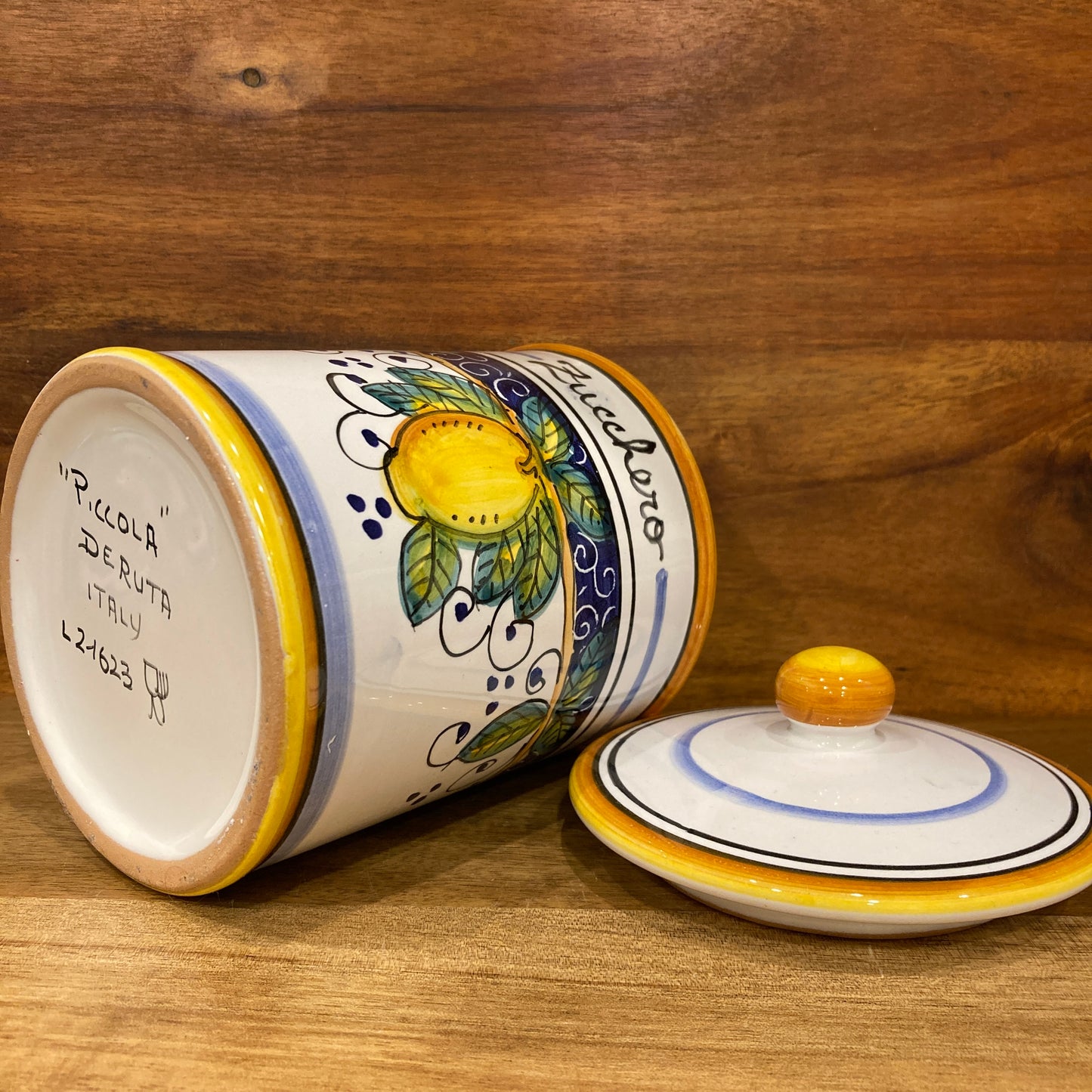 Piccola Amalfi Lemons Italian Ceramic Pottery zucchero sugar jar canister Made in Deruta Italy2