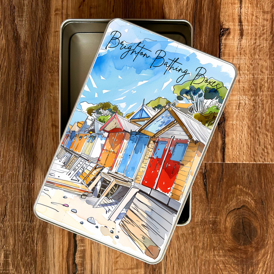 Piccola Gift Tin with Brighton Beach Huts Bathing Boxes