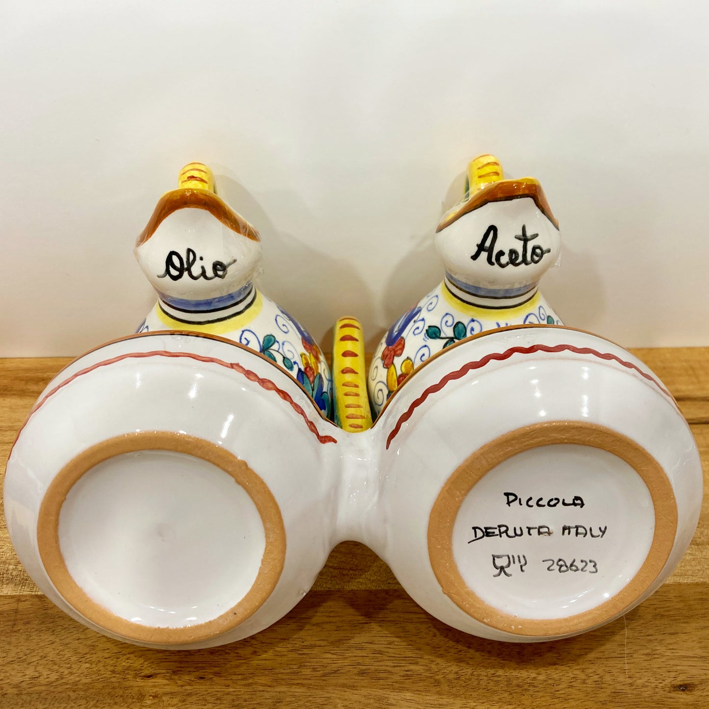 Ricco Deruta Majolica Italian Ceramic Decorative 'Olio' and 'Aceto' Oil and Vinegar Cruet Set Made in Italy 2