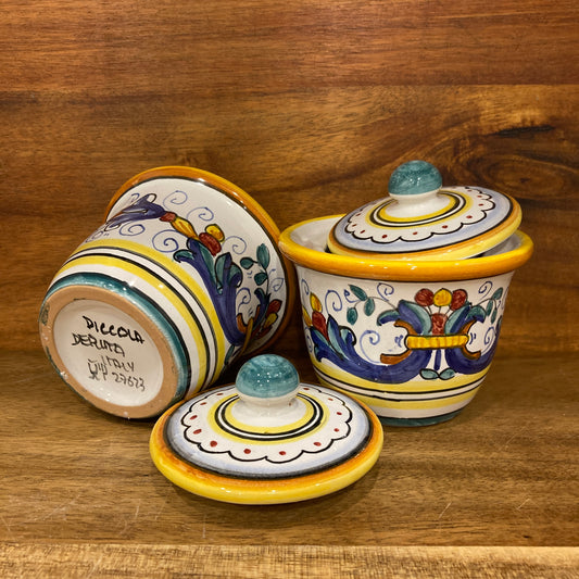 Ricco Deruta Majolica Italian Ceramic Small Condiment Spice Jars Set of 2