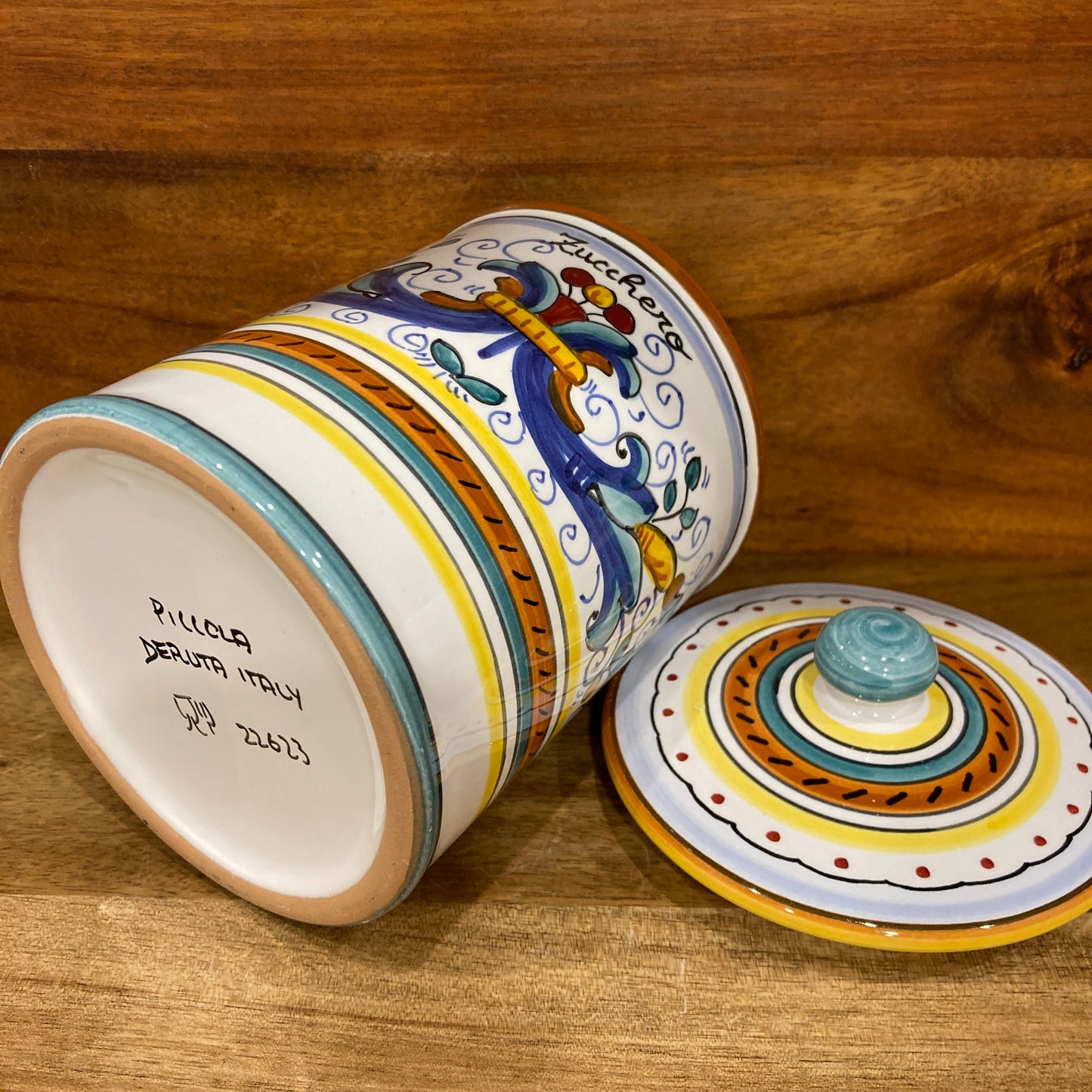 Piccola Italian Ceramic Pottery Majolica Ricco Deruta Zucchero Sugar Jar Made in Italy 2