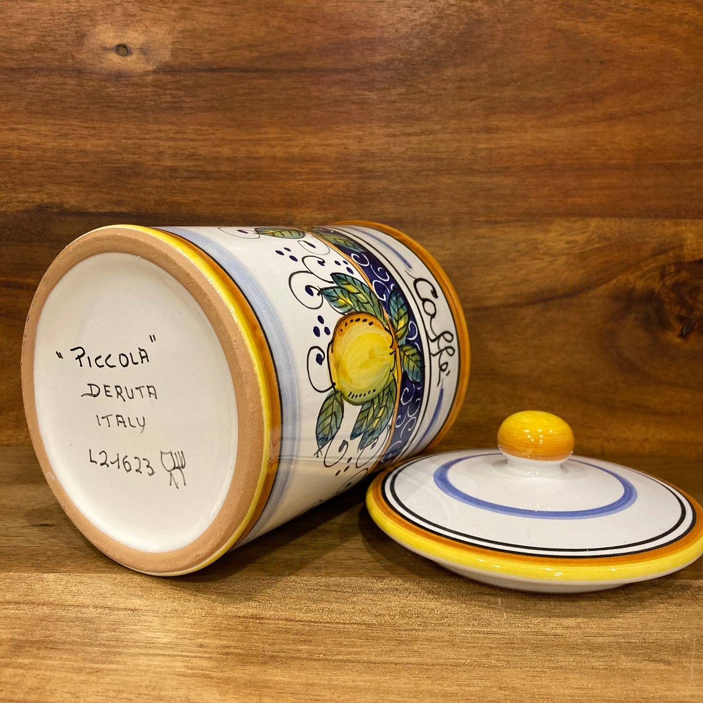 Majolica Italian Ceramic caffe coffee container jar with Amalfi lemons design with lid