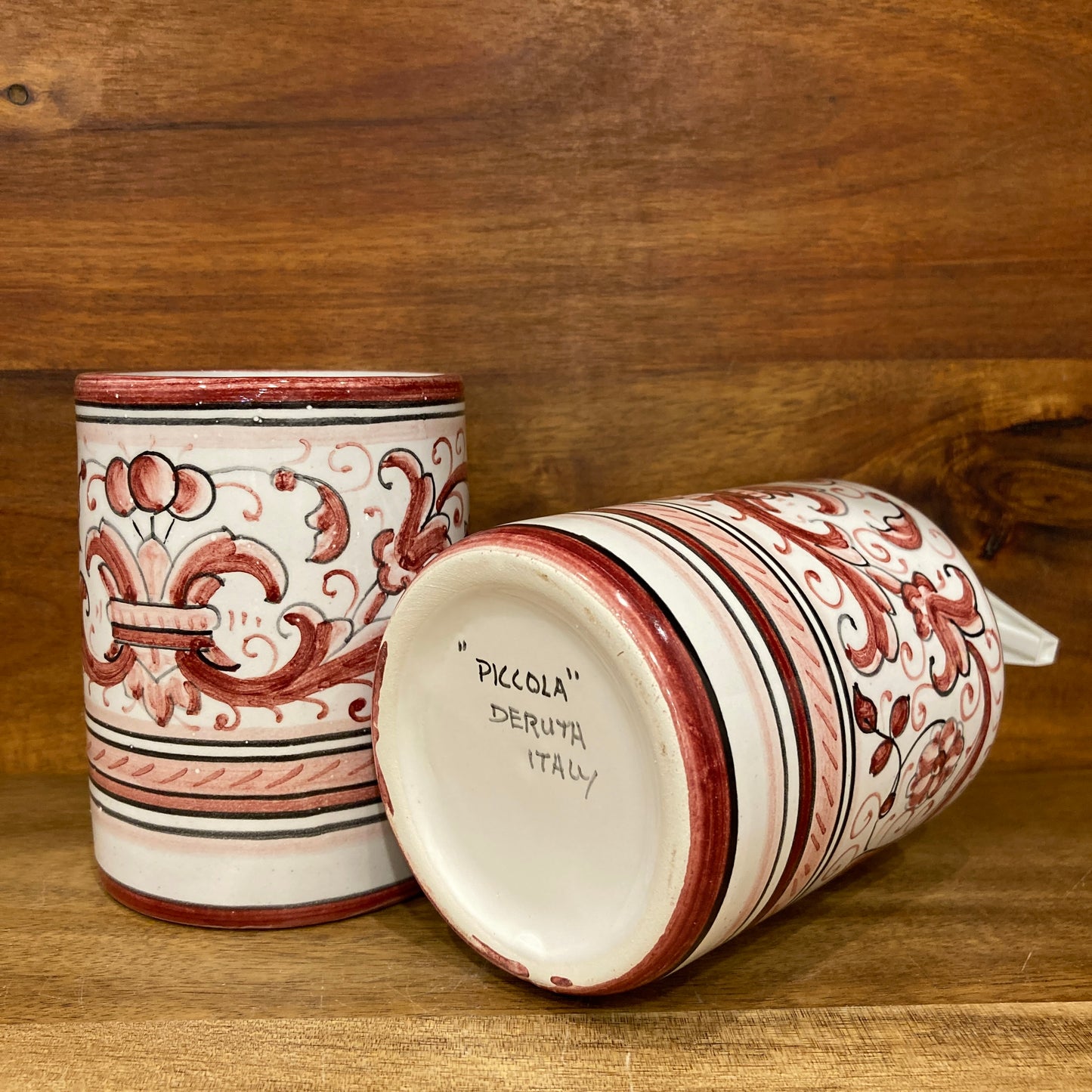Red Ricco Deruta Majolica Italian Ceramic Soap Dispenser Toothbrush Holder Set at Piccola The Italian Gift Co. 3