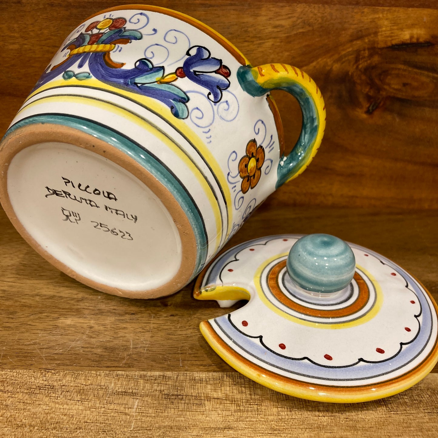 Ricco Deruta Piccola Italian ceramic majolica cheese sugar bowl Made in Italy 6