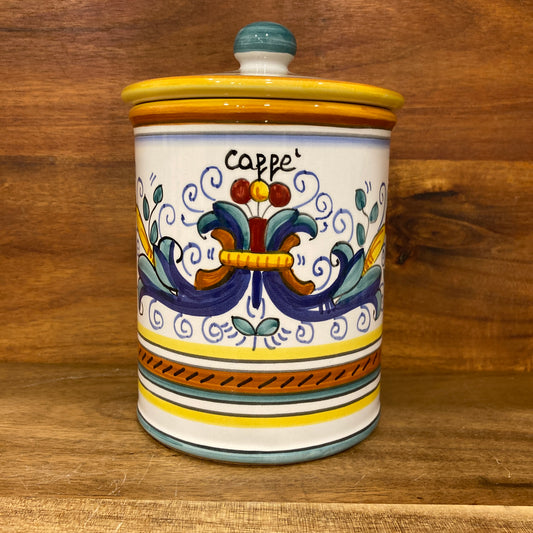 Ricco Deruta Piccola Italian Ceramic Pottery majolica caffe coffee canister jar Made in Deruta Italy