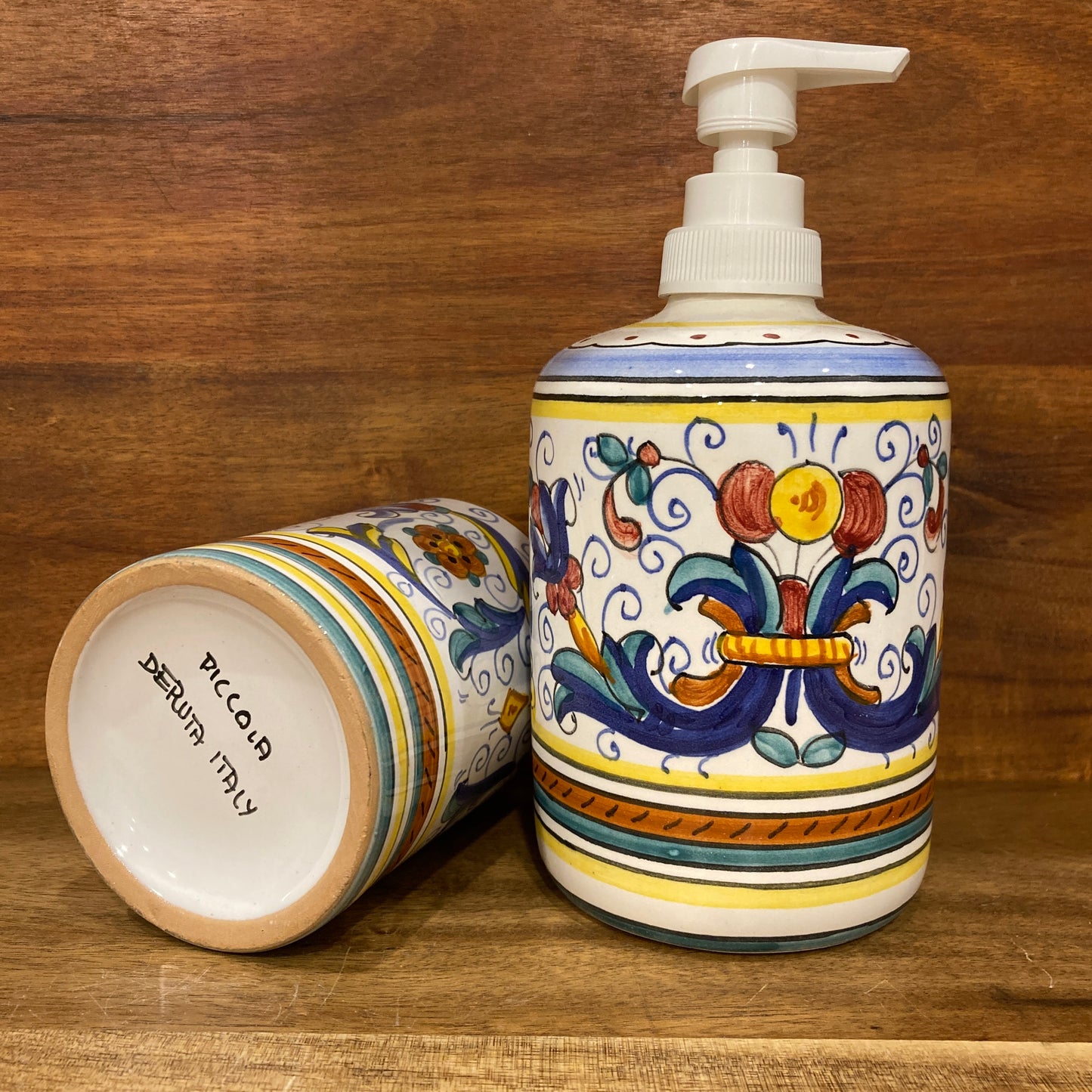 BUNDLE & SAVE | Ricco Deruta Majolica Italian Ceramic Soap Dispenser & Toothbrush Holder