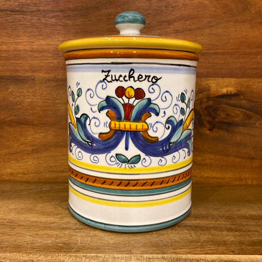 Piccola Italian Ceramic Pottery Majolica Ricco Deruta Zucchero Sugar Jar Made in Italy