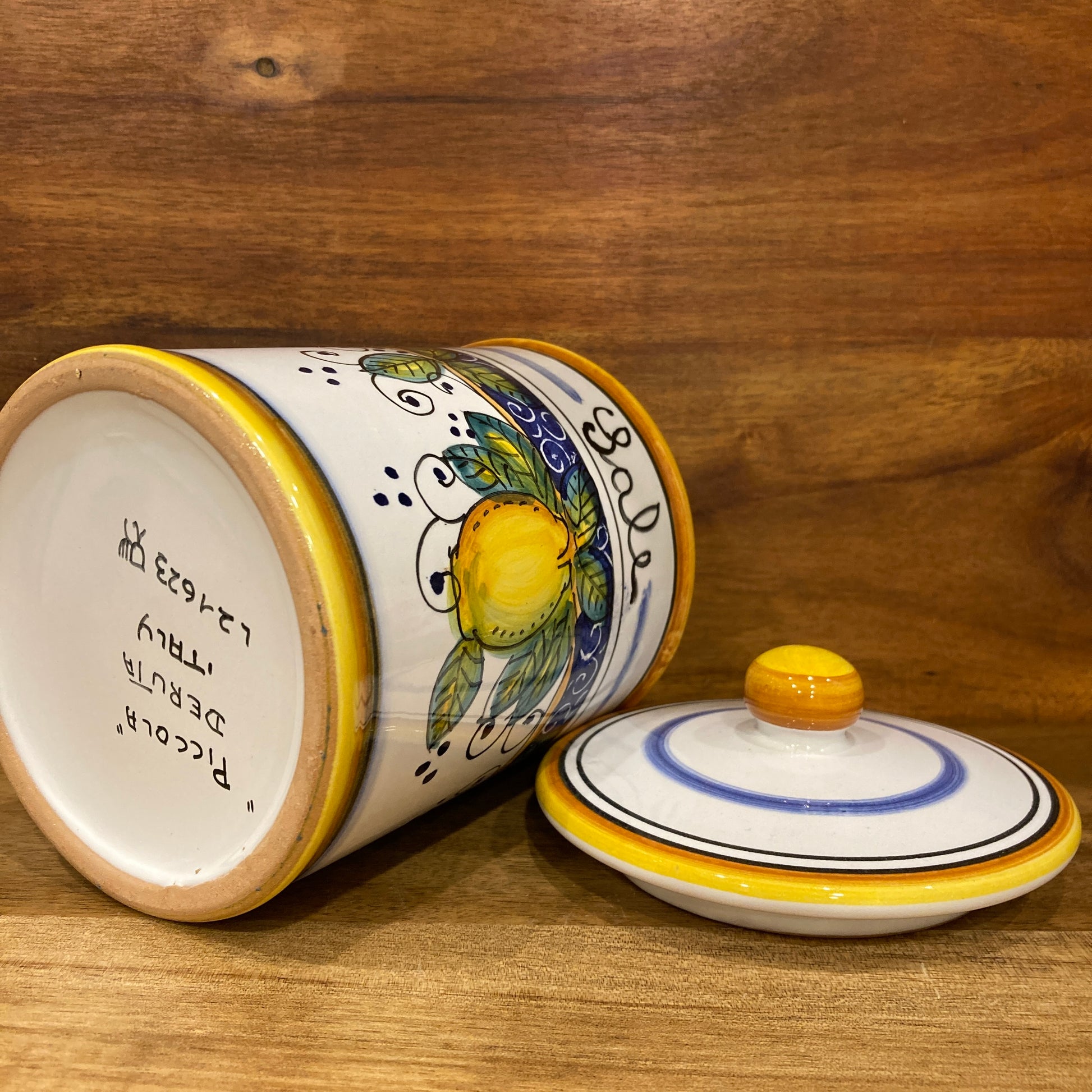 Majolica Italian Ceramic container with amalfi lemons design 