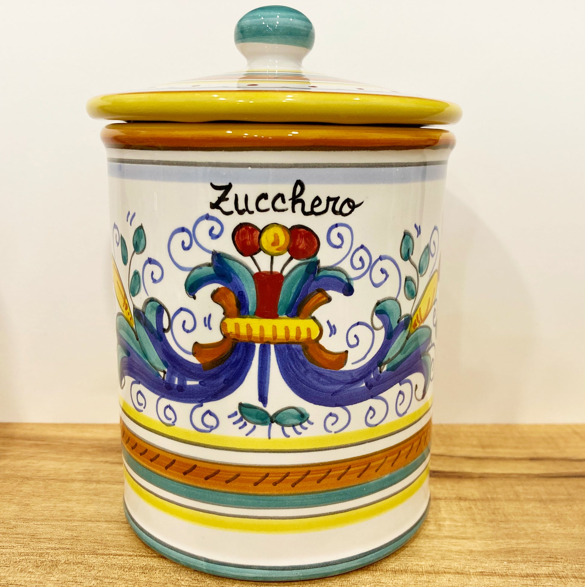 Piccola Italian Ceramic Pottery Majolica Ricco Deruta Zucchero Sugar Jar Made in Italy 4