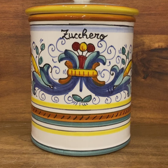 Piccola Italian Ceramic Pottery Majolica Ricco Deruta Zucchero Sugar Jar Made in Italy 3