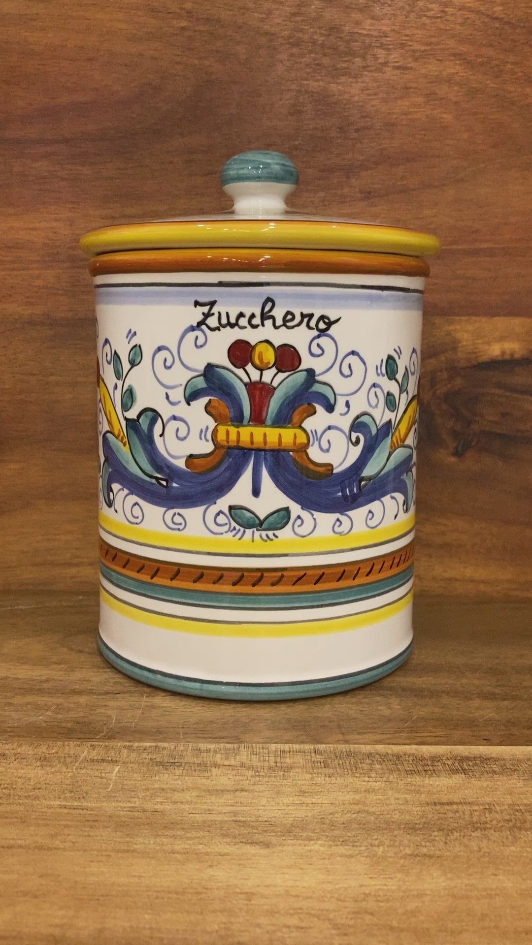 Piccola Italian Ceramic Pottery Majolica Ricco Deruta Zucchero Sugar Jar Made in Italy 3