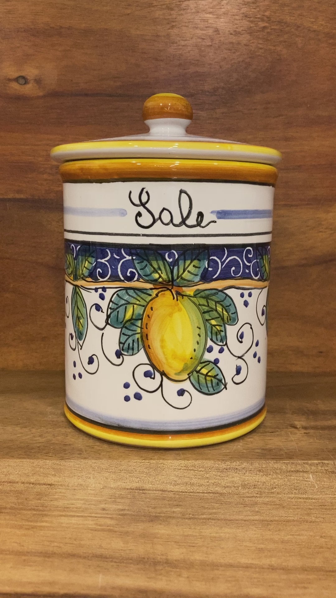 Piccola Amalfi Lemons Italian Ceramic Pottery sale salt jar canister Made in Deruta Italy