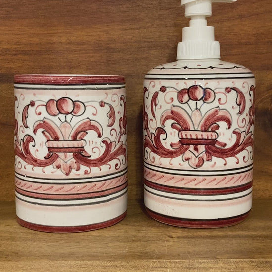 Red Ricco Deruta Majolica Italian Ceramic Soap Dispenser Toothbrush Holder Set at Piccola The Italian Gift Co. 5