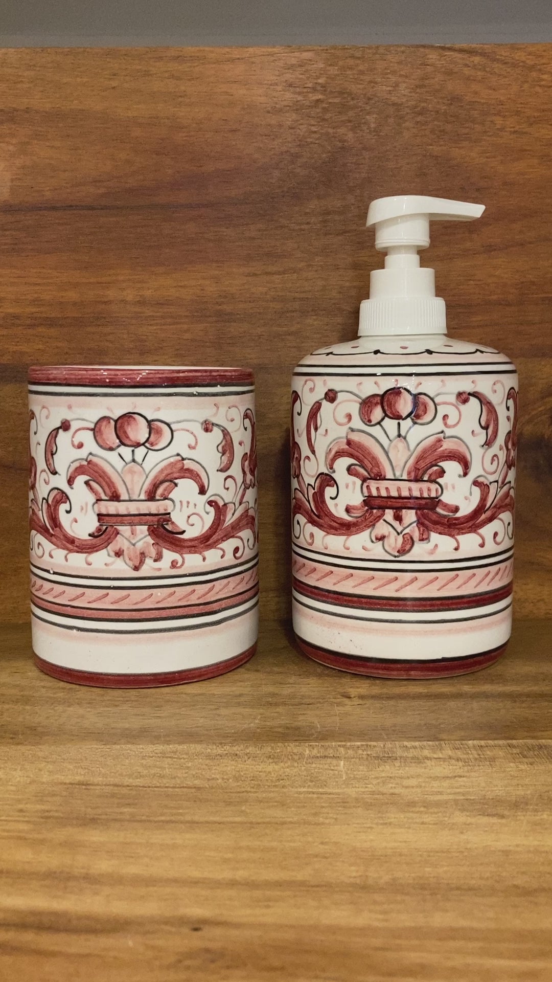Red Ricco Deruta Majolica Italian Ceramic Soap Dispenser Toothbrush Holder Set at Piccola The Italian Gift Co. 5