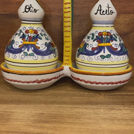 piccola Italian Gifts Majolica Italian Ceramic oil and Vinegar Cruet Set