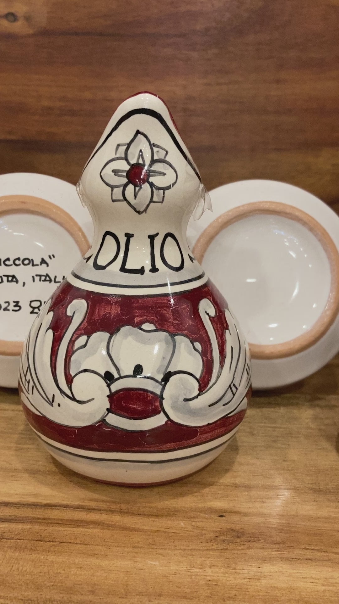 600 Red Background Majolica Piccola Italian Ceramic Oil and Vinegar Set 6
